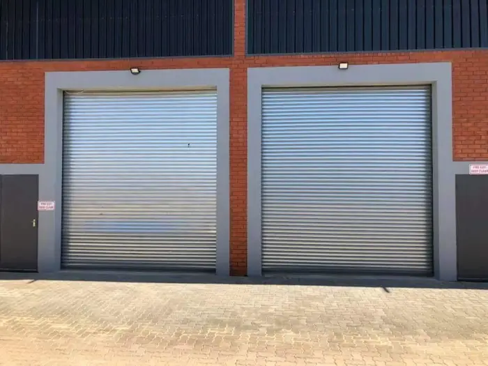 Twin industrial roller shutter doors